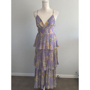 ASTR Lavender Floral Tiered Maxi Gown Dress Size Small